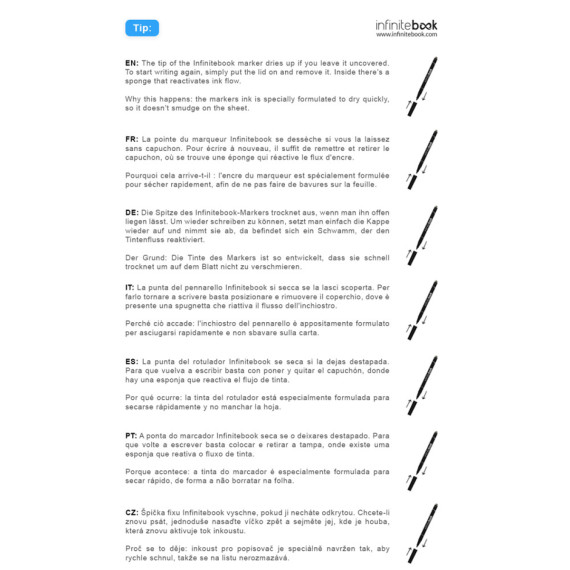 STARTER KIT INFINITEBOOK. Sada obsahující „Infinitebook“ s pevnou vazbou, 1 čisticí sadu, 1 záložku a 1 držák na kuličkové pero