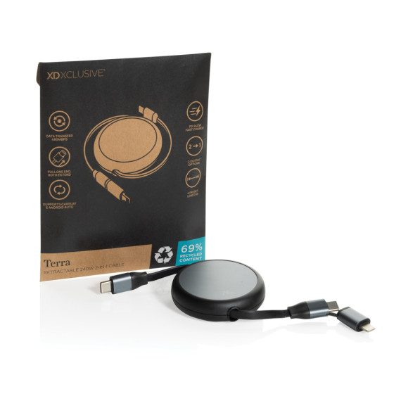 Recyklovaný hliníkový zatahovací 2v1 kabel 240W Terra z RCS