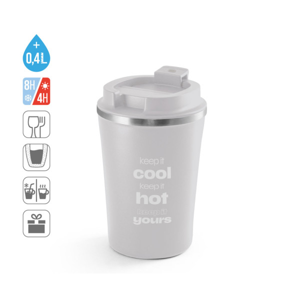 PHELPS CERAMIC. Cestovní hrnek z nerezové oceli s keramickým vřnitřkem, až 470 ml