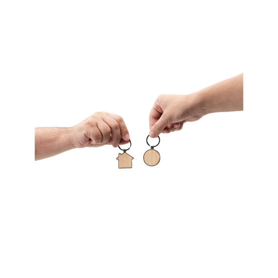 GASTON ROUND. Kovová klíčenka ve tvaru kruhu ze zinku a bambusu