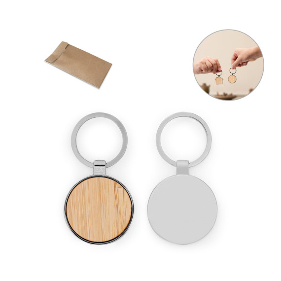 GASTON ROUND. Kovová klíčenka ve tvaru kruhu ze zinku a bambusu
