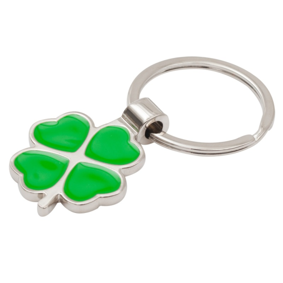 CLOVER LUCK kovový přívěsek na klíče, zelená/stříbrná