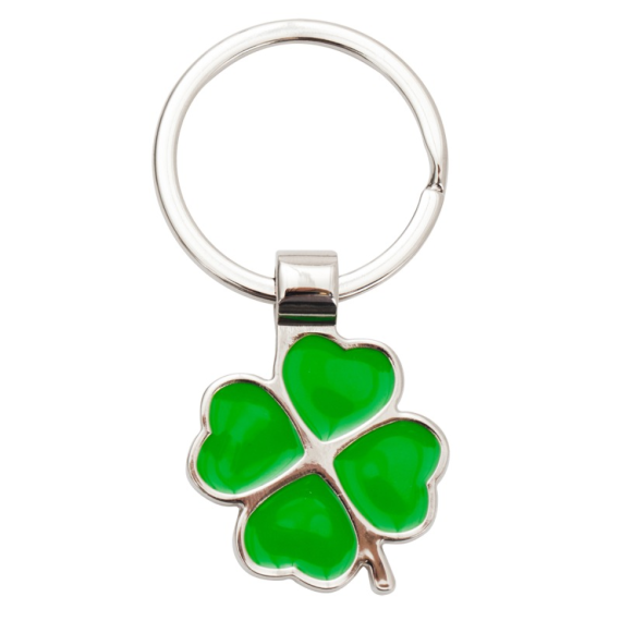 CLOVER LUCK kovový přívěsek na klíče, zelená/stříbrná