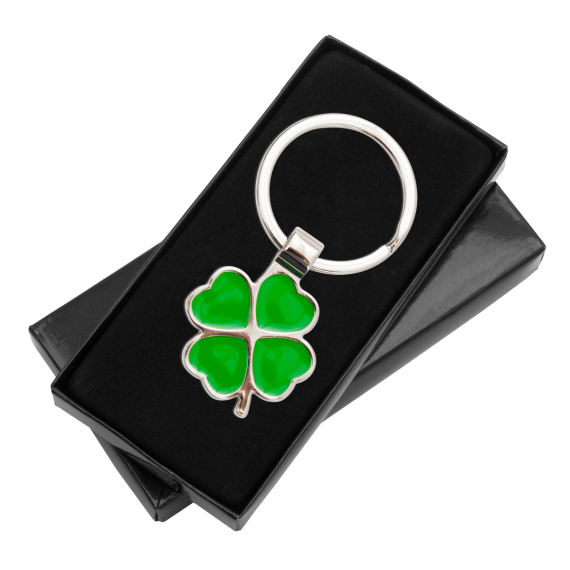 CLOVER LUCK kovový přívěsek na klíče, zelená/stříbrná