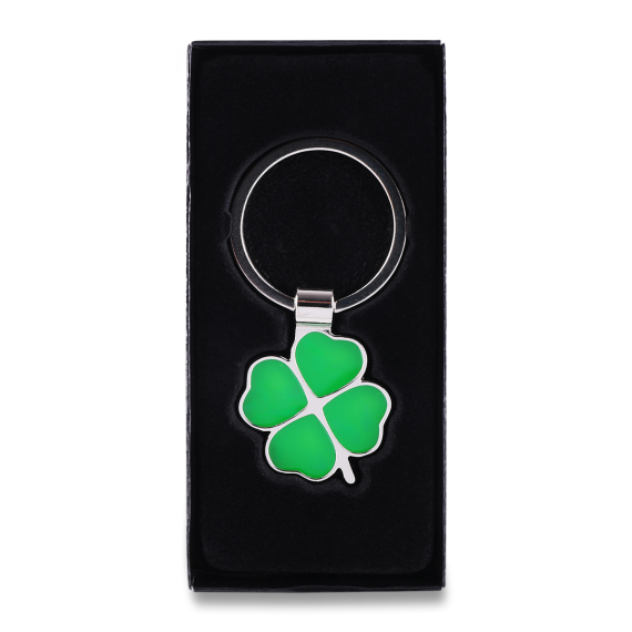 CLOVER LUCK kovový přívěsek na klíče, zelená/stříbrná