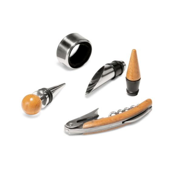 MORETO. Sada na víno se 4 díly z bambusu, nerezové oceli a ABS