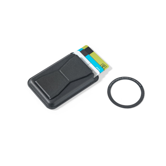 CONNOR. Magnetický držák na karty z PU, který se snadno připevní na zadní stranu mobilního telefonu a je vybaven funkcí blokování RFID
