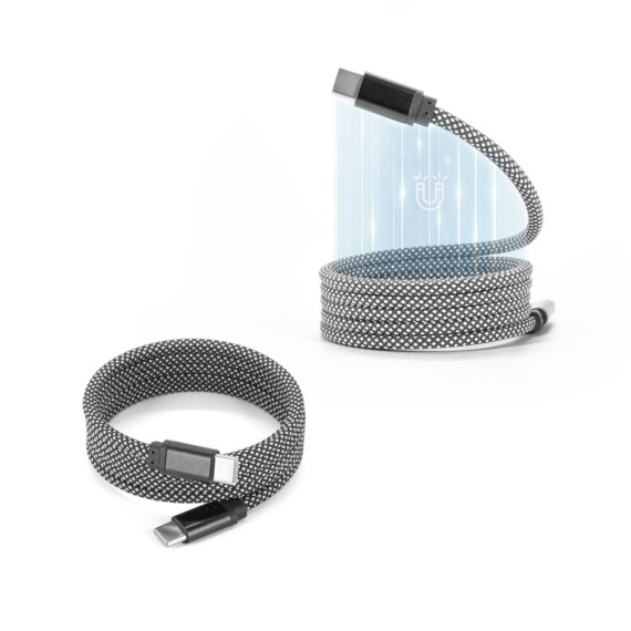 NADELLA. Kabel USB-C na USB-C s opleteným polyesterovým kabelem (60 W) a magnetickým systémem pro snadné navíjení