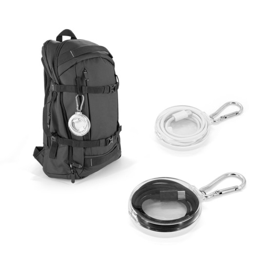 JEMISON. Kabel USB-C na USB-C s opleteným kabelem (60 W), vyrobený z ABS, nerezové oceli, hliníku a polyesteru