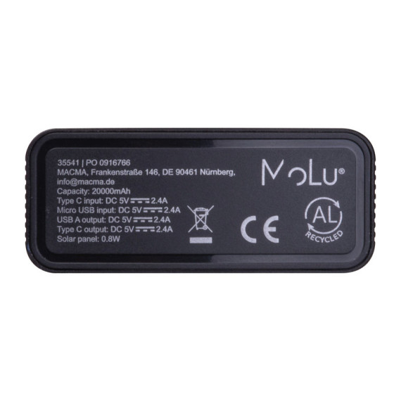 MoLu solární powerbanka Tallahassee 20.000 mAh