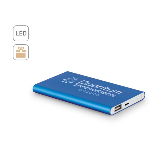 MARCET. Powerbanka slim 4 000 mAh z recyklovaný ABS (70 % rABS) a recyklovaný hliník (30 % rAL)