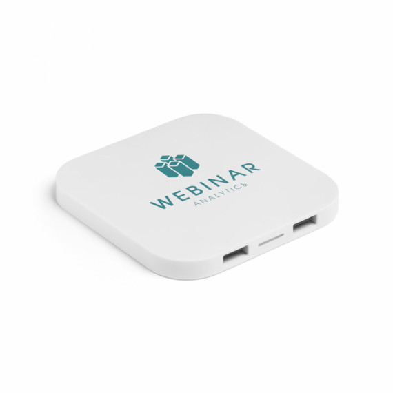 CAROLINE. Superrychlá 15W bezdrátová nabíječka s HUB 2 USB-A porty z recyklovaného ABS (60% rABS)