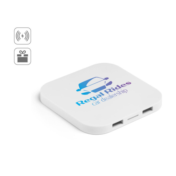 CAROLINE. Superrychlá 15W bezdrátová nabíječka s HUB 2 USB-A porty z recyklovaného ABS (60% rABS)