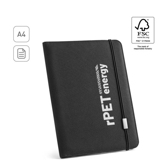EMERGE FOLDER II. Složka A4 z materiálu recyklovaného polyesteru (100% rPET) 300D s elastickým uzávěrem