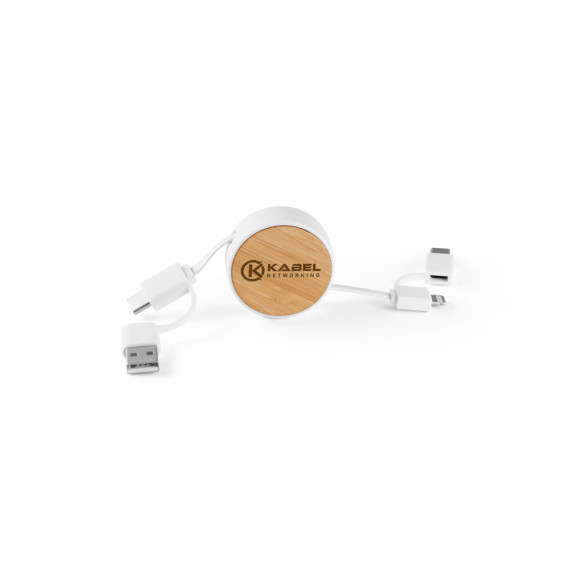 RUBINS. Zatahovací USB kabel 6 v 1 z recyklovaného ABS (100% rABS) a bambusu