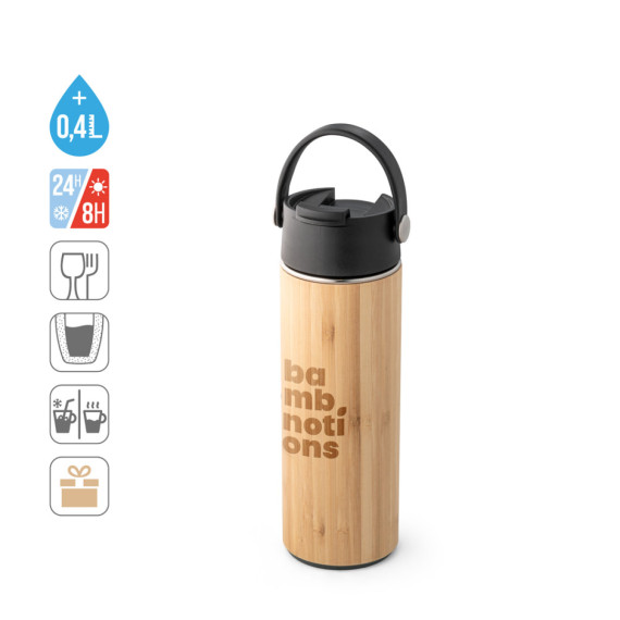 LAVER. Termoska z bambusu, nerezové oceli a PP 440 ml