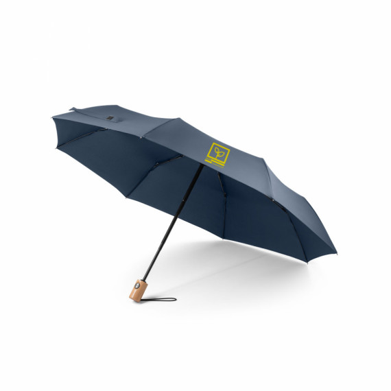 RIVER. Skládací rPET deštník s dřevěnou rukojetí