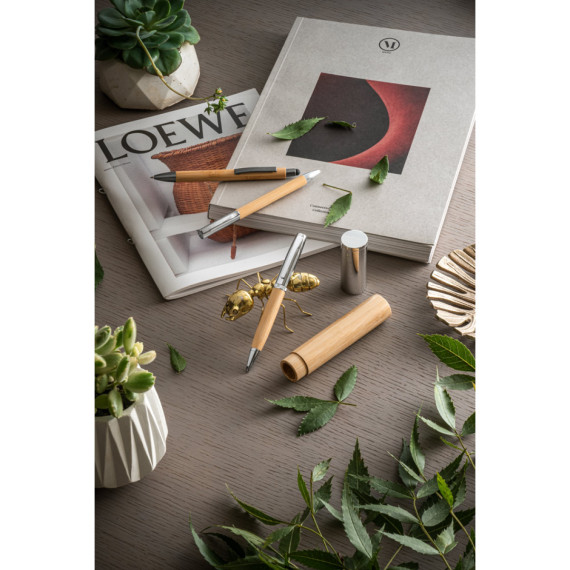 FUJI. Bambusové a kovové kuličkové pero s pouzdrem