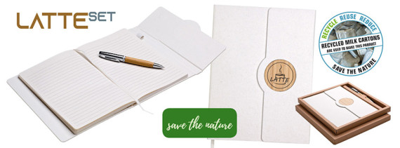 LATTE zápisník s propiskou v krabičce