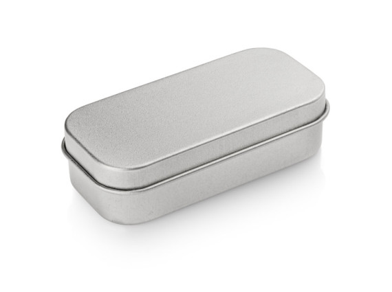 Malá kovová krabička s vložkou na větší flash disk