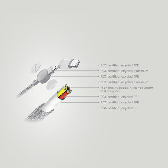 Nabíjecí kabel 6 v 1 Oakland 1,2m 45W z RCS recykl. plastu
