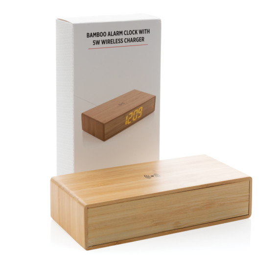 Bambusové digitální hodiny s bezdrátovou nabíječkou 5W