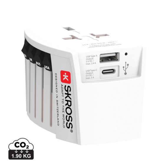 Cestovní adaptér SKROSS World MUV 2-pole s USB A a C
