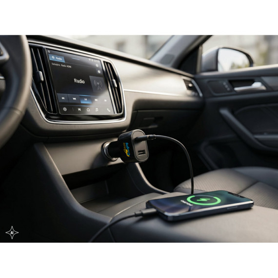 DIRAC. Adaptér do zapalovače cigaret s portem USB-A 18W a USB-C 20W ve recyklovaný ABS (100 % rABS)