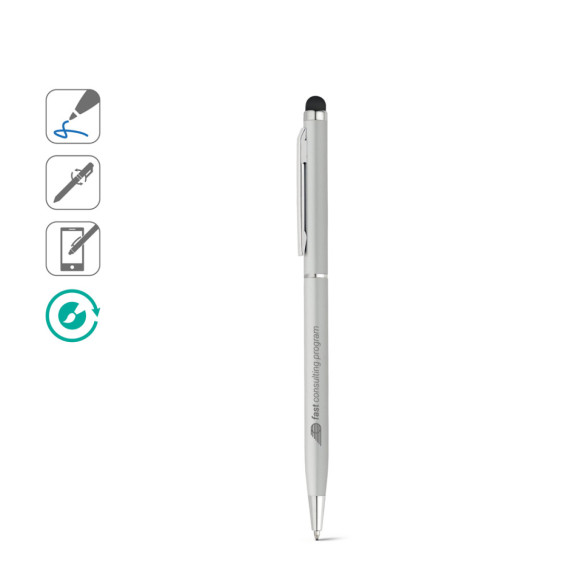 ZOE. Hliníkové kuličkové pero s otočným mechanismem a dotykovým hrotem