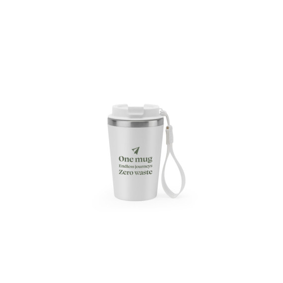 SPITZ. Cestovní hrnek z nerezové oceli (90 % recyklované) a vnější stěnou z PP, s matným povrchem 440 ml