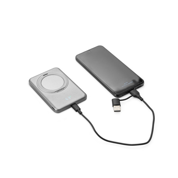 WARSHEL 5. Magnetická powerbanka 5 000 mAh s 15W superrychlou bezdrátovou nabíječkou z recyklovaného ABS (100% rABS) se stojánkem