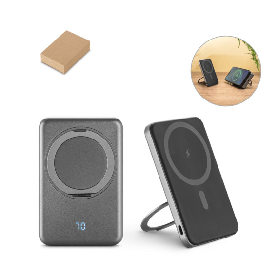 WARSHEL 5. Magnetická powerbanka 5 000 mAh s 15W superrychlou bezdrátovou nabíječkou z recyklovaného ABS (100% rABS) se stojánkem