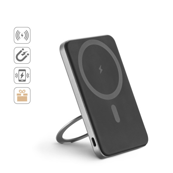 WARSHEL 5. Magnetická powerbanka 5 000 mAh s 15W superrychlou bezdrátovou nabíječkou z recyklovaného ABS (100% rABS) se stojánkem